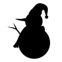 Silhouette of snowman wearing hat and scarf on white background. vector