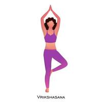 Young faceless woman in vrikshasana pose. vector