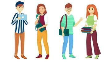 Young cartoon character of students in standing pose. Can be used for Back to School designs. vector