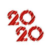 Red Paper Cut Style 2020 Text on White Background. vector