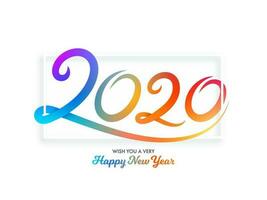 Gradient Color Happy New Year 2020 Text on White Background. Wishing Message Card Design. vector