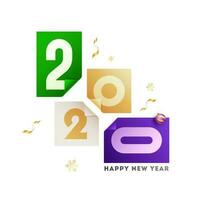 2020 Number in Different Color Paper Curl with Bauble and Snowflakes on White Background. vector