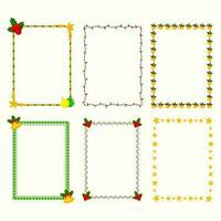 Different style rectangle frame made by stars with jingle bell, lighting garland and floral pattern, vector