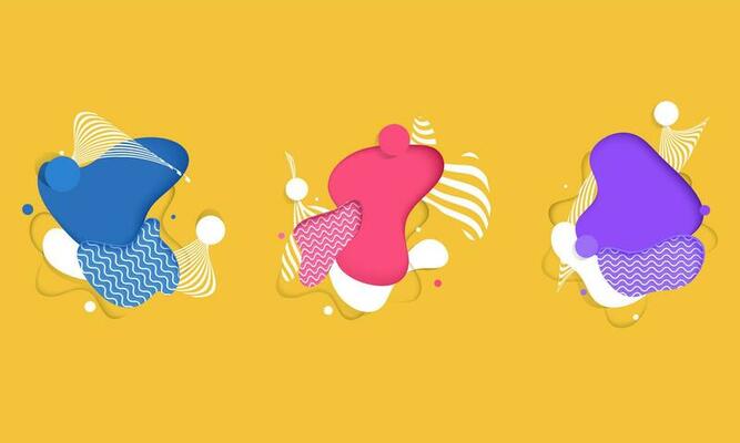 Different colour texture Abstract shapes on yellow background in paper cut style.