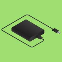 3D power bank with usb cable on green background. vector