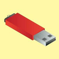 Isometric red USB on yellow background. vector