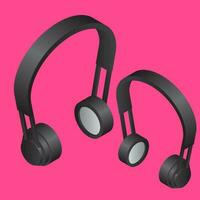 Isometric headphones element on pink background. vector