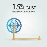 15th August, Happy Independence Day poster design with Spinning Ashoka Wheel illustration for celebration concept. vector