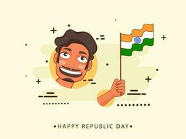 Cheerful Man holding Indian Wavy Flag on the Occasion of Happy Republic Day. vector