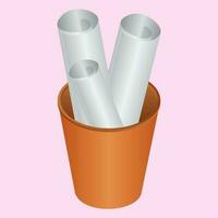 3D Render of Art Paper Rolls in Cup Holder on pink background. vector