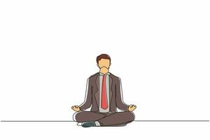 hombre de negocios de dibujo de una sola línea continua haciendo yoga. oficinista sentado en pose de yoga, meditación, relajación, calma y manejo del estrés. Ilustración de vector de diseño gráfico de dibujo de una línea dinámica