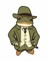 detective frog illustration vector