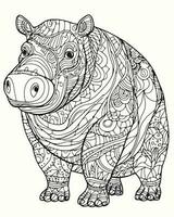 patterned hippo coloring page vector