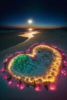 heart made out of stones on the beach. . photo