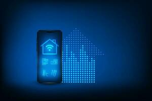 Vector smart home with smart phone technology application concept.