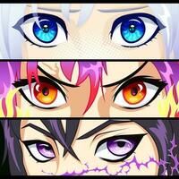 ojos de muchachas y Niños con superpoderes en manga estilo. vector