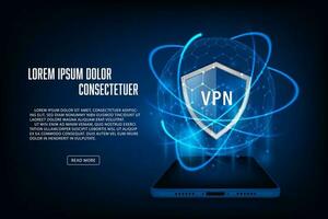 Vector global network VPN connection concept. Mobile security internet connection, VPN network application.
