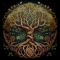 painting of a tree of life in a circle. . photo