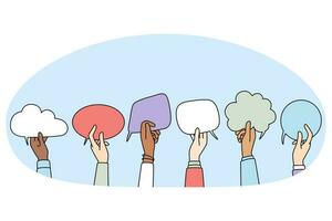 Multiethnic people hold speech bubbles communicate online vector