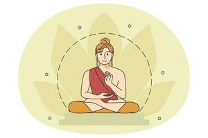 Calm person in lotus position on Buddha Purnima vector