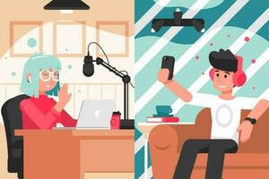 Broadcast, blogging, communication, collavoration interview concept vector