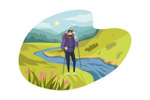 Travelling, tourism, nature, hiking concept vector