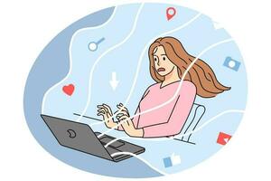 Girl overloaded with information browsing internet vector