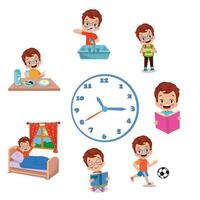 A set of icons for a boy daily routine. vector