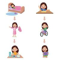 A set of icons for a boy daily routine. vector