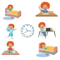 A set of icons for a boy daily routine. vector