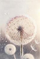a bunch of dandelions blowing in the wind. . photo