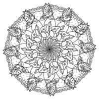 Outline mandala with butterflies and different colors, fantasy meditative coloring page for creativity vector