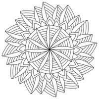 Floral mandala contour with striped petals, meditative coloring page for creativity vector