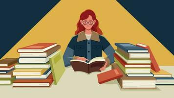 Girl Reading Book Flat Design vector