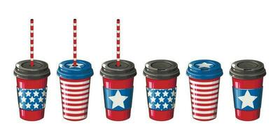 Take Out Drink. Coffee Cup in Patriotic Colors. 4th of July Patriotic Concept. Independence Day design element vector