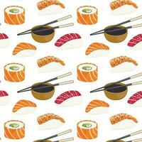 Sushi sin costura patrón, asiático alimento, japonés Sushi antecedentes vector