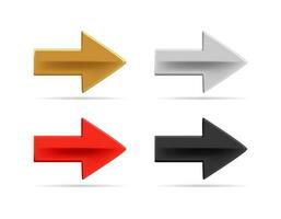 colección de realista flechas 3d vector icono ilustración. oro, negro, plata y rojo dirección cursor. conjunto de multicolor navegación interfaz punteros aislado en blanco