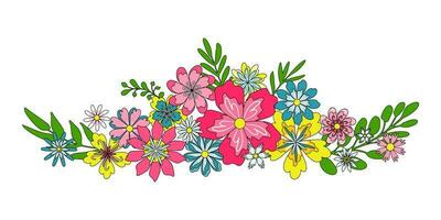 Bright retro flowers in long horizontal border vector