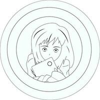 the girl holds her favorite tablet in her hands. Black and white. Good emotions. Computer techologies. vector