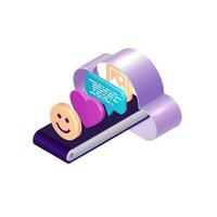 Coud and conveyor with social icon, isometric vector