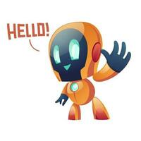 friendly robot say hello and waving hand to user, vector