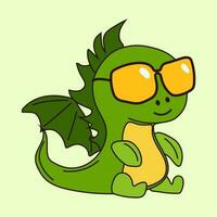 A cartoon of a green dragon dinosaur sticker emoticon for site, info graphics, video, animation, websites, mail, newsletters, reports, comic vector