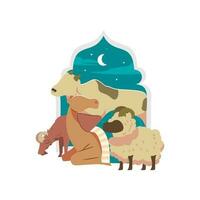 A cut out of a mosque with a sheep for says aid al adha vector