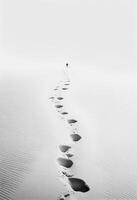 a person walking on beach with footprints in the sand. . photo