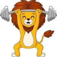 Cute lion cartoon with barbells vector