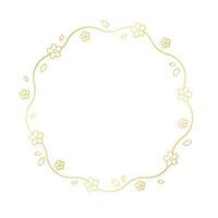 Gold Round Floral Frame Outline Doodle. Spring botanical circle border template, flourish design element for wedding, greeting card. vector