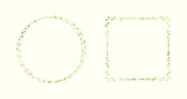 Gold Christmas Fairy Lights Frame Border Set. Abstract geometric golden dots circle frame collection. vector