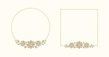 conjunto de elegante floral marco y fronteras boho línea Boda flores, hojas para invitación salvar el fecha tarjeta. botánico estético rústico de moda verdor diseño vector ilustración.