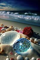 crystal ball sitting on top of a sandy beach. . photo