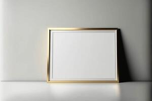 blank picture frame leaning against a wall. . photo